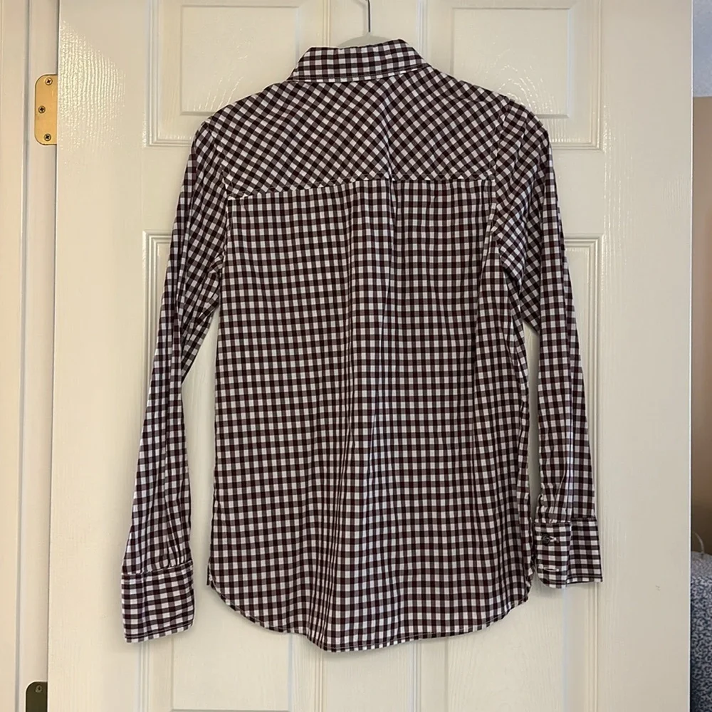 J.Crew Maroon & White Check Button-Down Shirt – Size 0